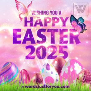 Easter 2025 GIF with Animated Colorful Eggs on Grass - Gif Happy Easter 2025 - Happy Easter Images 2025